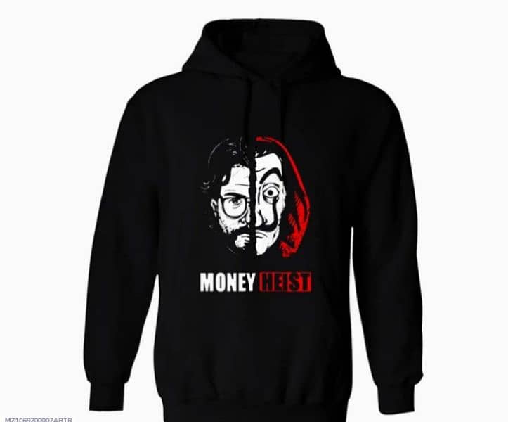 1 Pc Men's Cotton Fleece Money Heist Printed Hoodie 0