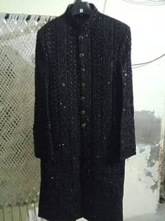 black velwat sherwani