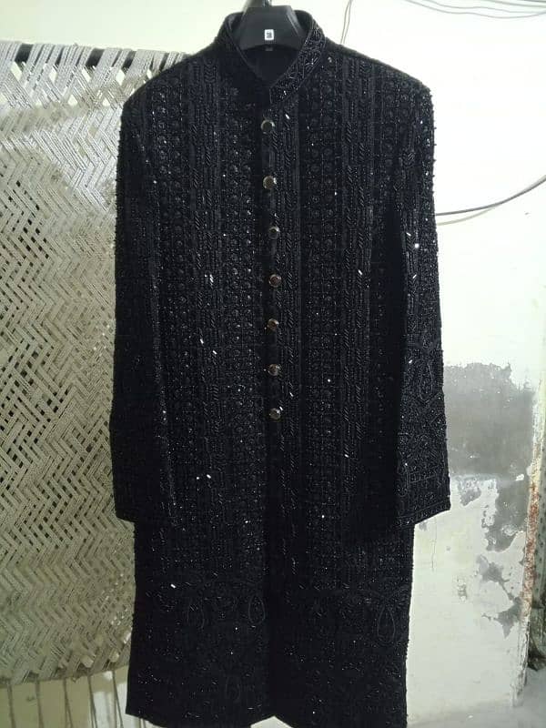 black velwat sherwani 0