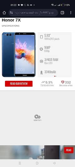 Honoro 7x 4gb 128gb pta proved doul sim