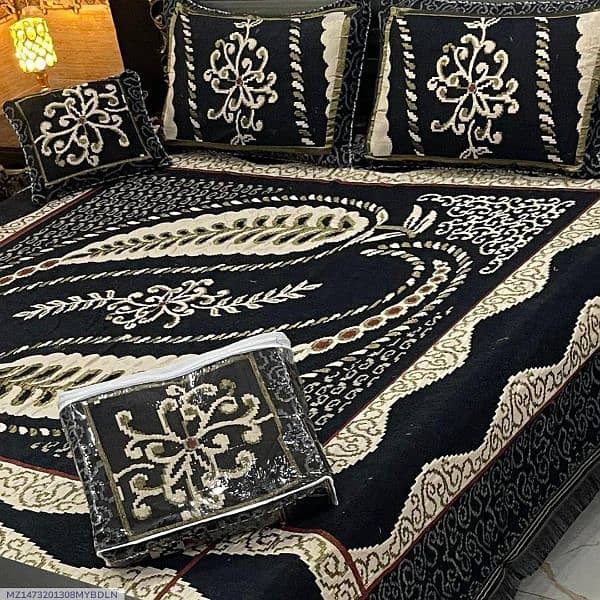 4 PC's velvet jacquard embroidered double bedsheets 0