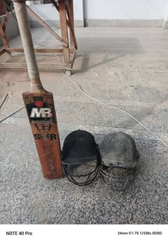 Mb Sher bat and 2 1 grade cricket helmet