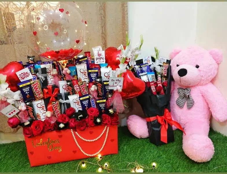 Imported Teddy Bear With Customise Chocolate Basket, Gift Basket 3