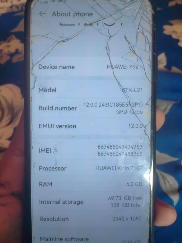 Huawei y9s 6GB. 128GB 4