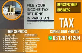 Sales Tax, Income Tax Return, Tax Consultant, FBR, Tax Filer, NTN,SECP