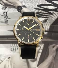 HILFIGER-GOLD TONE-NEW WATCH-CHRONOMETER-RADO-OMEGA-ROLEX-TISSOT-ARMAN