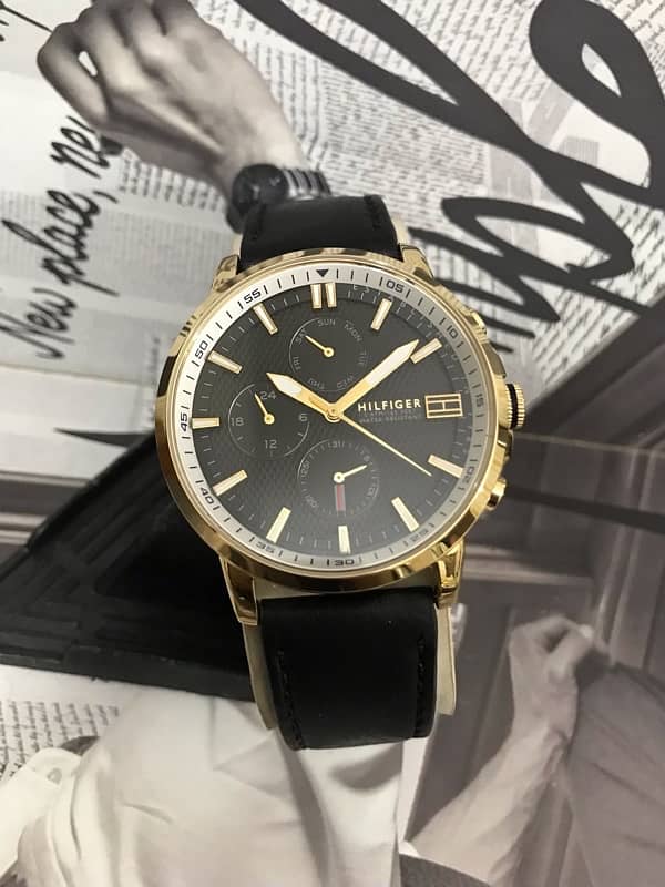 HILFIGER-GOLD TONE-NEW WATCH-CHRONOMETER-RADO-OMEGA-ROLEX-TISSOT-ARMAN 2