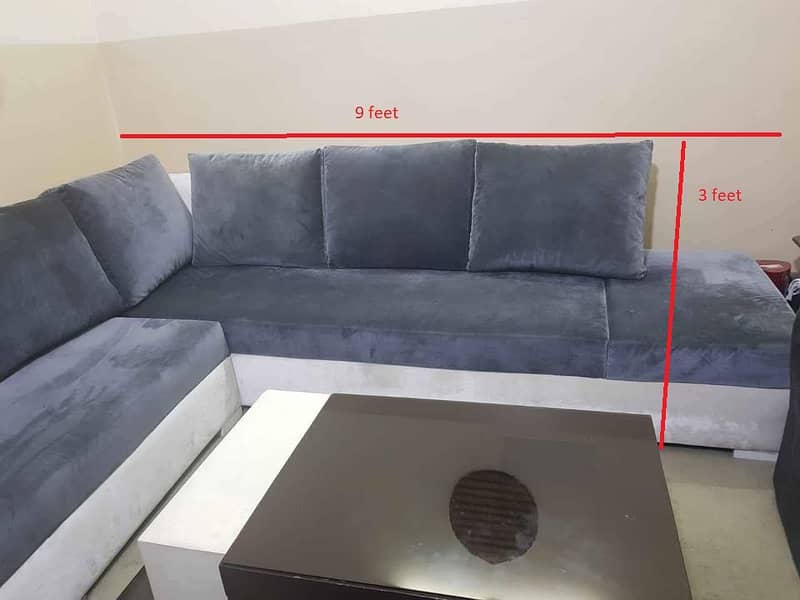 Two piece 9 seater corner sofa in gray/white color 1