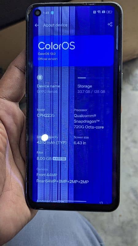 oppo reno 6 8/128 panel change and break 0