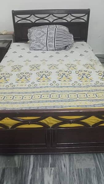 Wooden Bed Set with Side table and Dresser 0