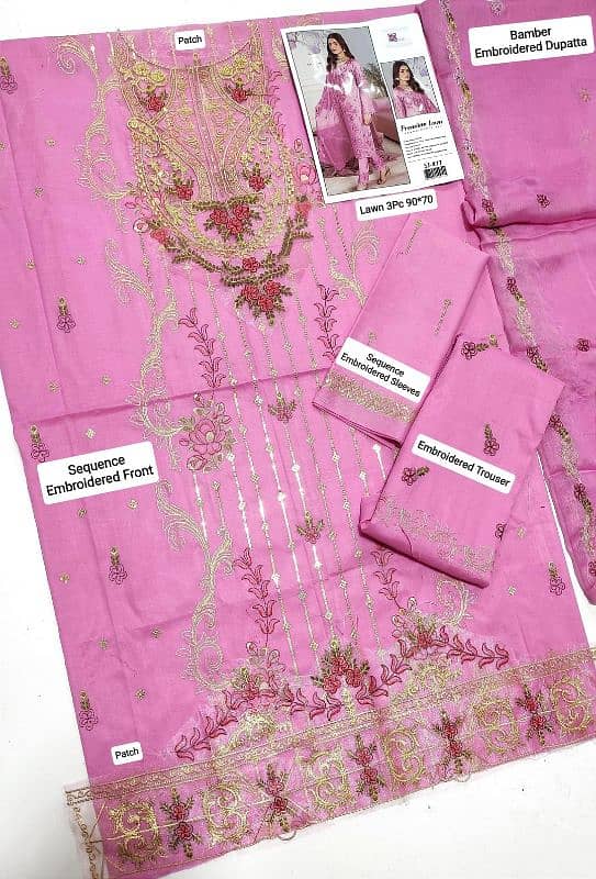 Pink Embroidered Lawn Suit - 3 PC Set With Dupatta 1