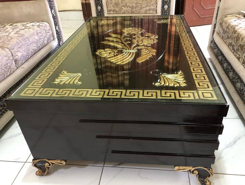 Glass top center table with drawers new 1