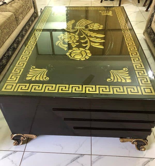 Glass top center table with drawers new 2