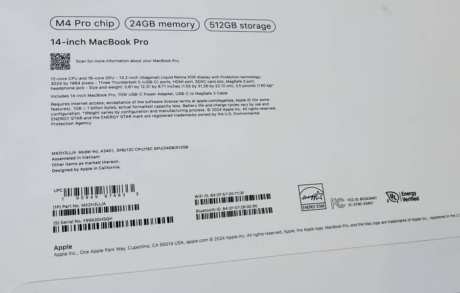 MACBOOK M4 PRO 14" 24GB RAM 512GB SSD NEW COMPANY PURCHASED 0