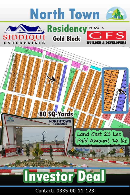 Prime 225 Sq. Yards 50 Fit Road West Open Corner Plot for Sale North Town Residency Phase 1! 0