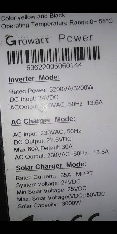 Growatt 3.2 KW Solar Inverter pv 65A. 24v 1