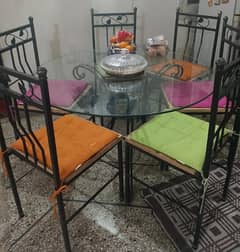 Round Iron -rod and glass dining table set