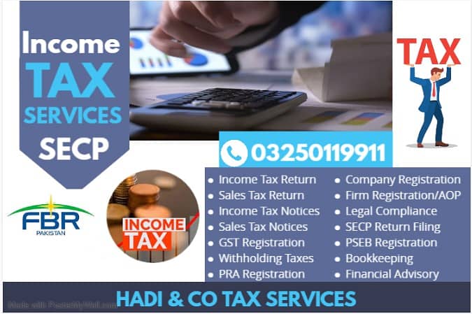 Sales Tax, Income Tax Return, Tax Consultant, FBR, Tax Filer, NTN,SECP 1