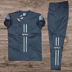 Mens Printed Polyester Track Suit - 2 PCs Grey set