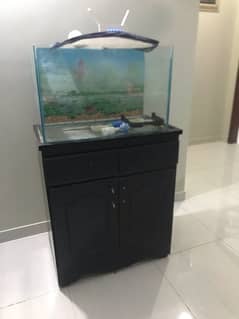 aquarium with wooden table base