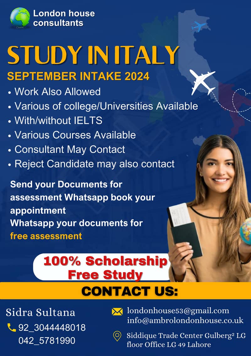 Study ITALAY 100 SCHOLARSHIP FREE STUDAY sep INTAKE 2025/APPOINTMEN 0