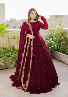 women's Elegant Embroidered chiffon Maxi suit - 3 Pcs