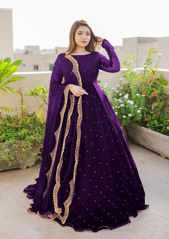 women's Elegant Embroidered chiffon Maxi suit - 3 Pcs 6