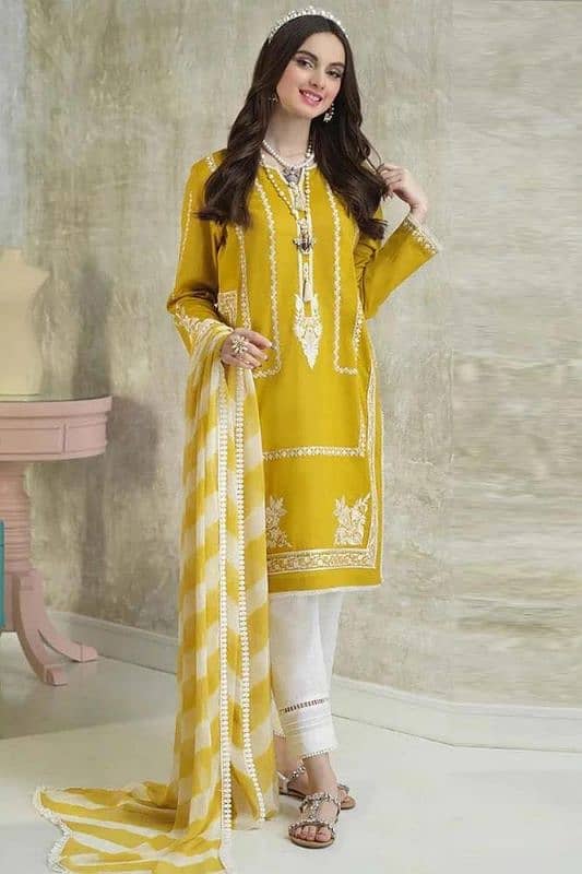 3 PCs women unstitched lawn suit embroided 3