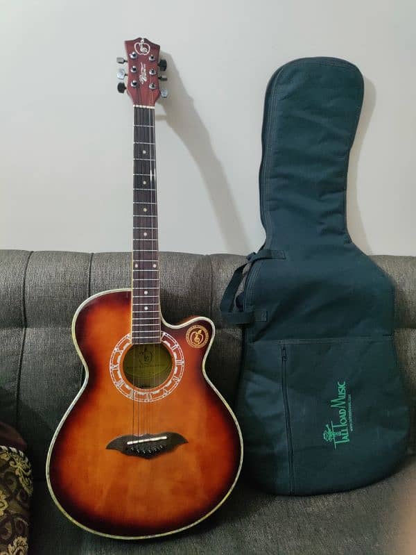 Acoustic guitar with bag,capo and picks 13