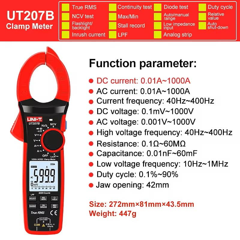 UT207B UNI-T 1000A True RMS Digital Clamp Meter In Pakistan 0