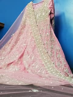 Tea Pink bridal Maxi Silver white kaam, trouser sath hai walima dress