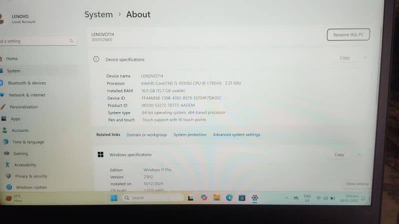 Thinkpad T14 Touchscreen CORE I5 10th Generation 16 GB RAM 14