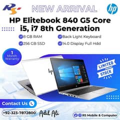 Hp elitebook 840 G5 core i5 8th Generation RAm 8gb SSD 256gb