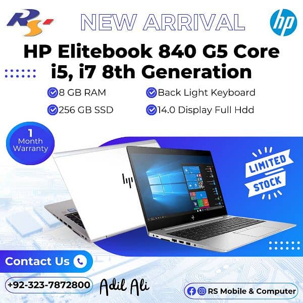 Hp elitebook 840 G5 core i5 8th Generation RAm 8gb SSD 256gb 0