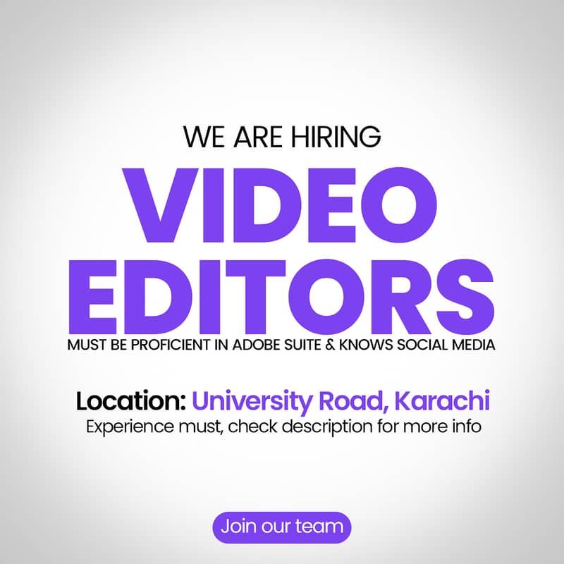 HIRING: Video Editors (Office Based) 0