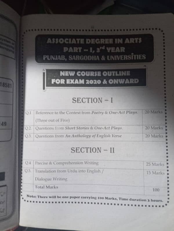 ADA. 3rd year and Fouth year Punjab university English keybook 1