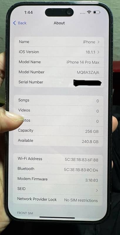 iPhone 14 Pro Max 256GB HK Non PTA 87% Health 0