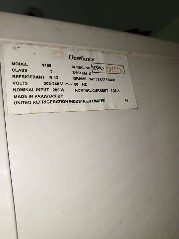 DAWALANCE SIMPLE  FRIDGE MODEL NO. 9188 2