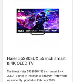 Haier 55S80EUX 55 inches Android TV/ Smart TV/ Haier LED TV/LCD TV