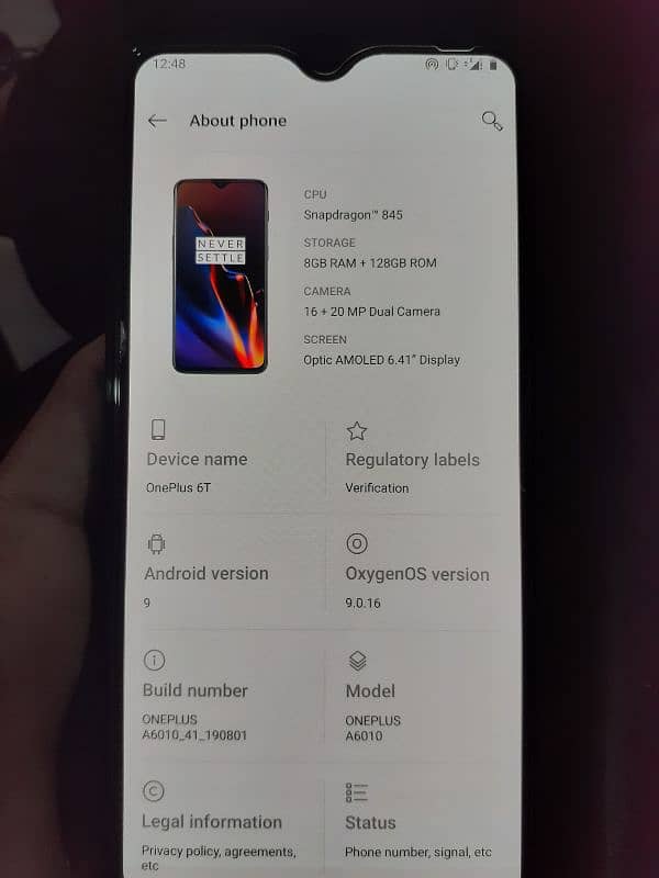 one plus 6t nonpta 8/128 0