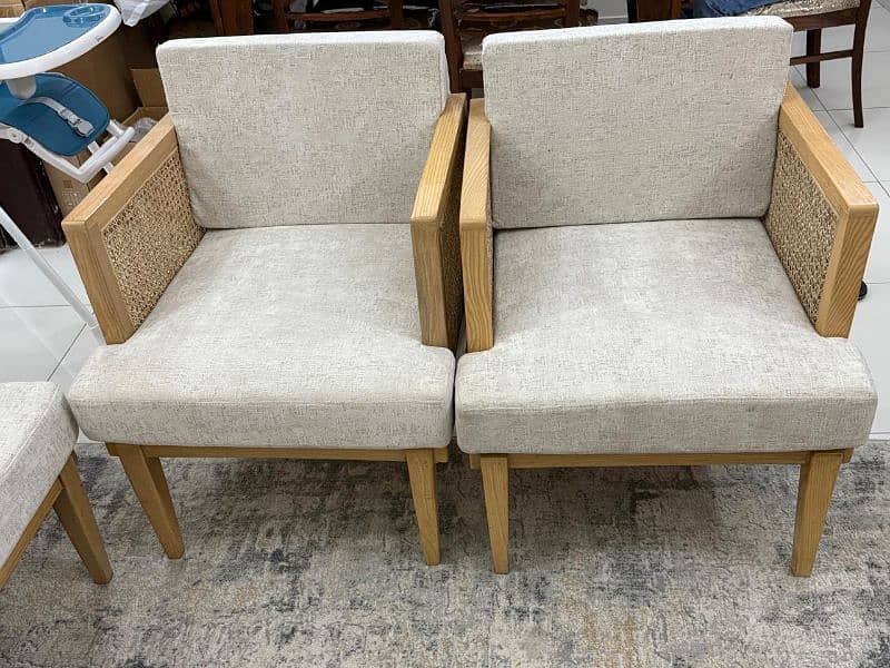 Oak wood Cane sofa set 2