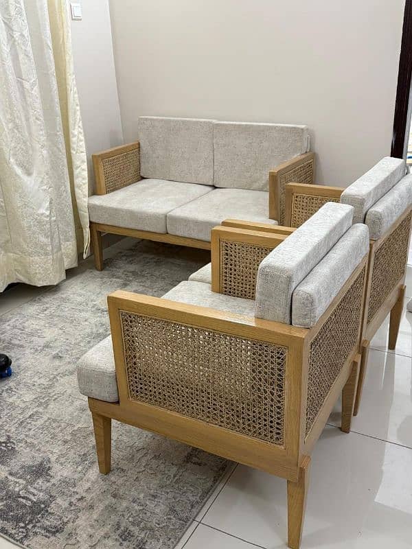 Oak wood Cane sofa set 3