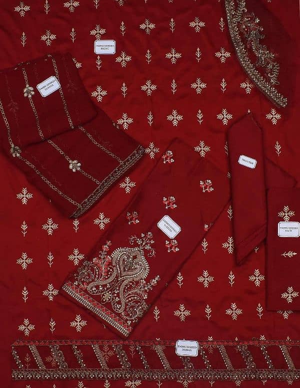 3 PCs unstitched viscose embroidered suit 1