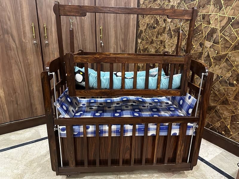 Baby Cot Crib + Swing | With Mattresses | Made Up Of Shesham Wooden 2