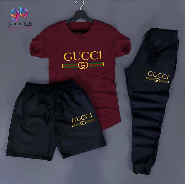 Gucci printed T shirt + Trouser+ shorts Tracksuit 1