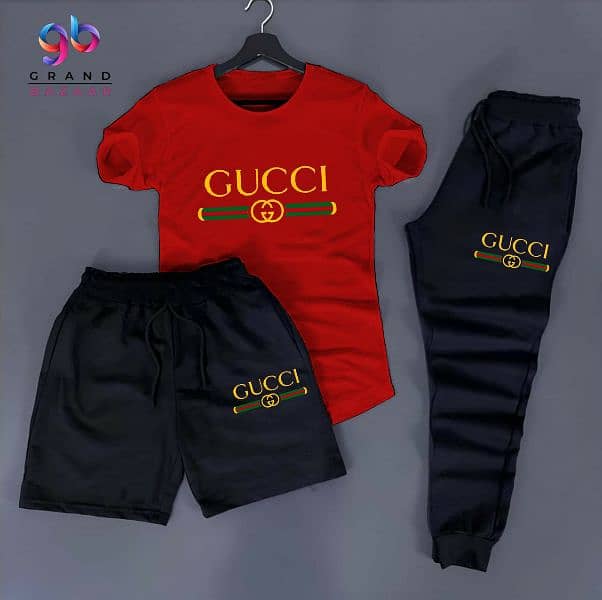 Gucci printed T shirt + Trouser+ shorts Tracksuit 3