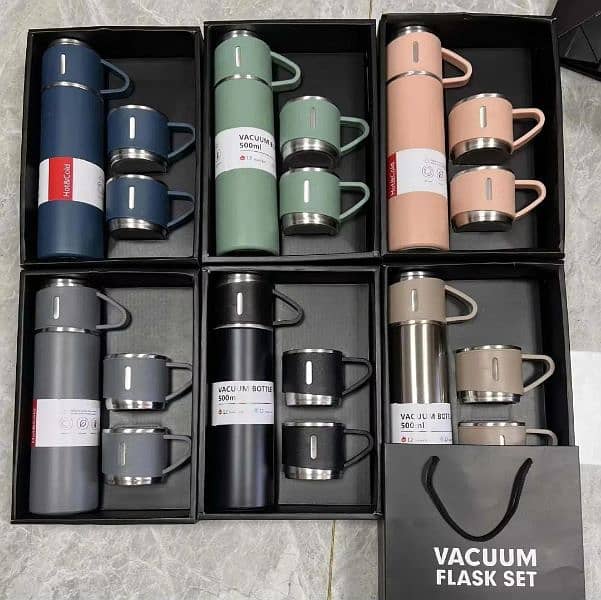 Vacuum Flask Set With 3 Cups (Bulk and Retail) 0