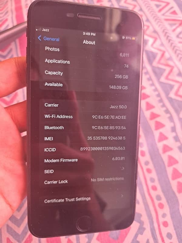 iphone 7plus jetblack 256gb Pta approve allset  (used at home). 2