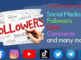 Follower, likes, comment real on social media100 likes=100 rupees 0