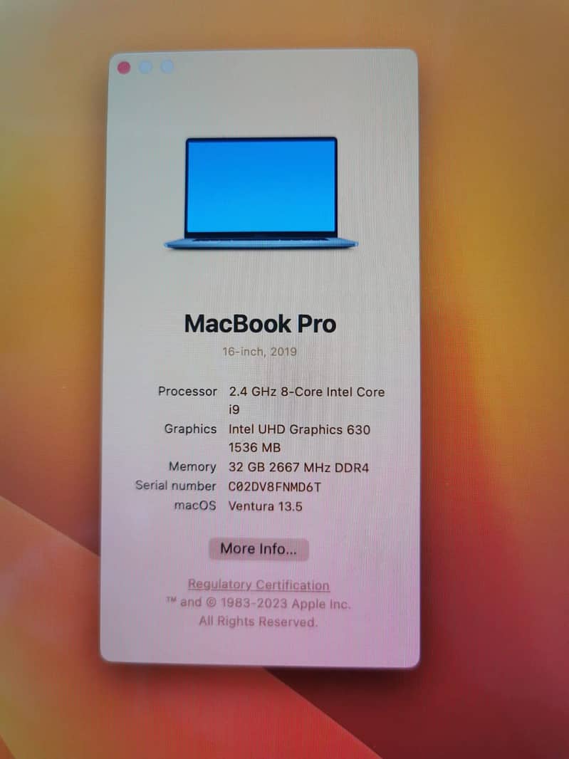 Apple Macbook Pro Core i9 A1990 Display 15.4 inches 4GB Graphic Card 1